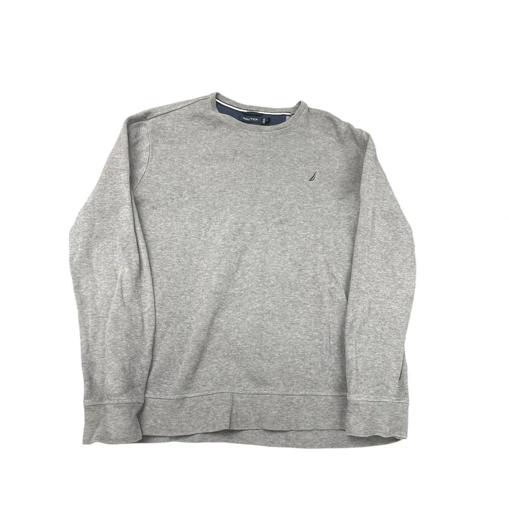 Nautica Mens Crewneck Sweater Medium Gray Color‎ Blue Logo